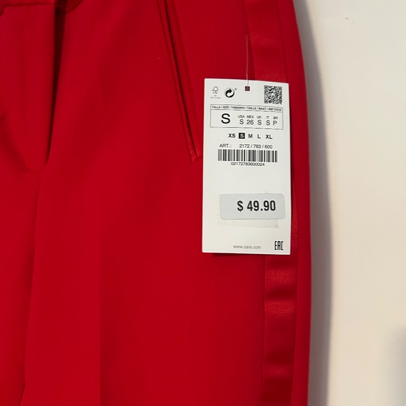 ZARA Red Tuxedo Suit Set | Satin Trim Blazer XS + Pants S - Picture 7 of 10